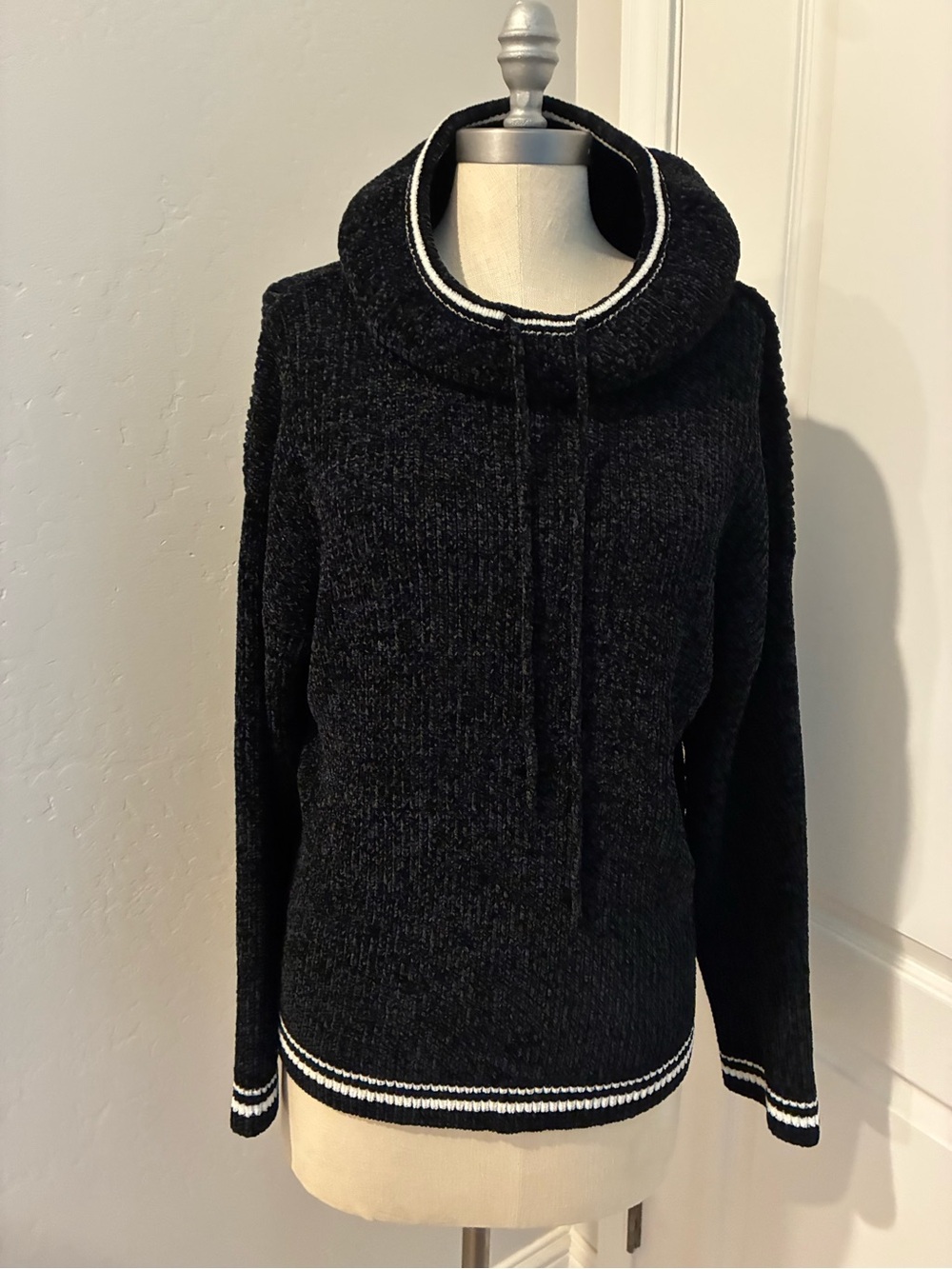 Rachel Zoe Black Cowl Neck Sweater with White Contrast Trim